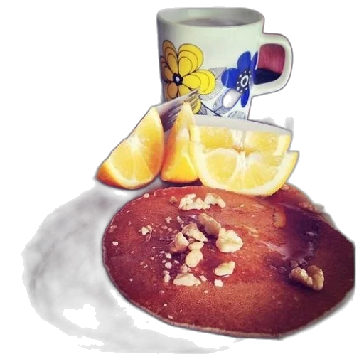 food, photorealistic, 3d render, plate, pancakes, syrup, nuts, top transparent PNG cut-out