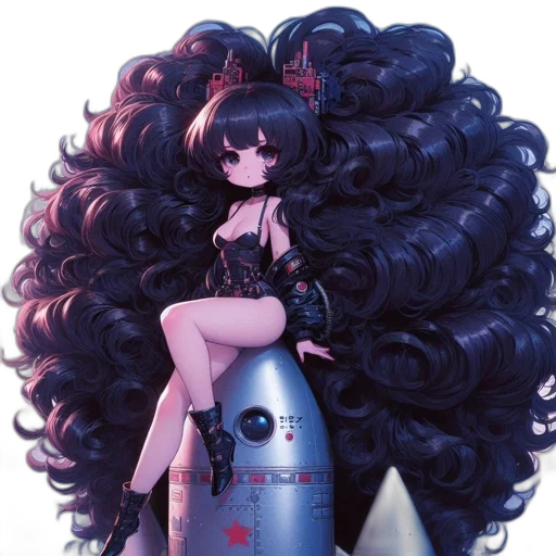 hair, dress, robot, crown, concept art, anime, cartoon, vaporwave transparent PNG cut-out