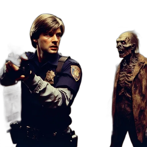 concept art, comic book art, photorealistic, pixel art, police, officer, armed, gun transparent PNG cut-out