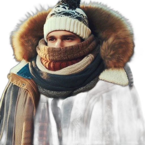 jacket, hat, face, mask, photorealistic, concept art, 3d render, fantasy art transparent PNG cut-out