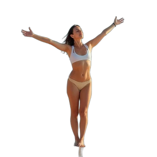 staff, jewelry, 3d render, photorealistic, woman, standing, beach, her transparent PNG cut-out