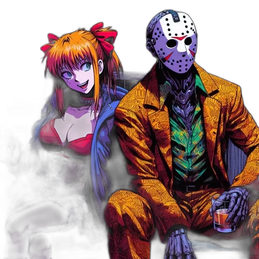 mask, concept art, comic book art, anime, pixel art, fire, neon lights, two transparent PNG cut-out