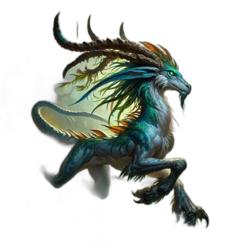 dragon, creature, animal, staff, fantasy art, concept art, 3d render, blue transparent PNG cut-out