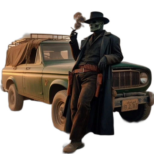 car, mask, weapon, robot, concept art, 3d render, comic book art, photorealistic transparent PNG cut-out