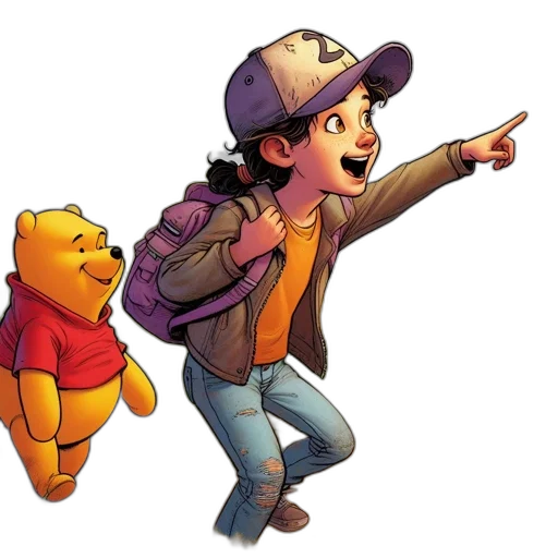 concept art, pixel art, cartoon, comic book art, young, girl, winnie, pooh transparent PNG cut-out