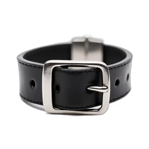 jewelry, monochrome, black, leather, bracelet, silver, buckle, displayed transparent PNG cut-out