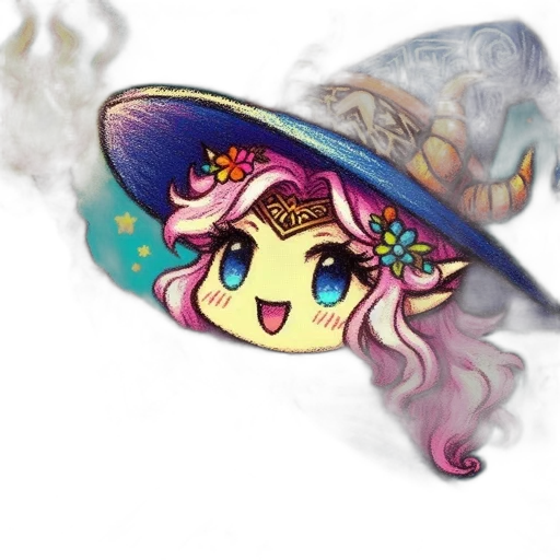 hat, staff, fantasy art, concept art, watercolor, anime, fire, pastel transparent PNG cut-out