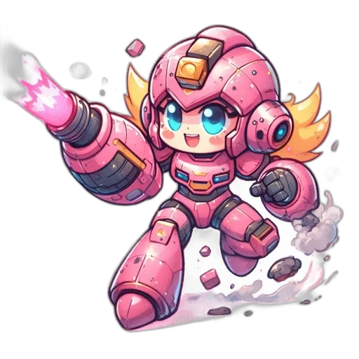 robot, weapon, staff, pixel art, concept art, watercolor, vaporwave, pastel transparent PNG cut-out