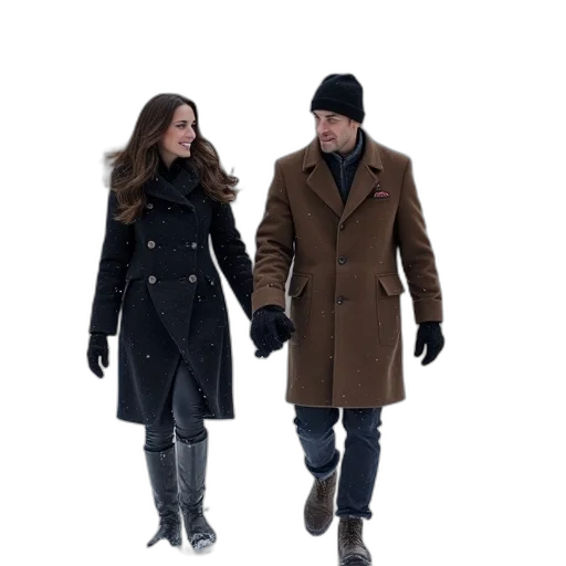 jacket, snow, city street, dark, monochrome, earth tones, duchess, cambridge transparent PNG cut-out
