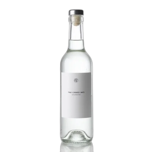 bottle, 3d render, clear, glass, white, label, silver, cap transparent PNG cut-out