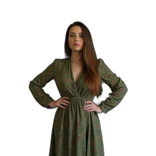dress, jacket, staff, hair, 3d render, green, earth tones, woman transparent PNG cut-out