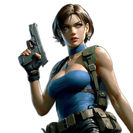 weapon, concept art, comic book art, cyberpunk, pixel art, blue, determined, woman transparent PNG cut-out