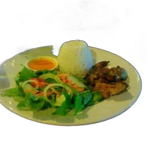 food, 3d render, photorealistic, oil painting, plate, rice, salad, meat transparent PNG cut-out