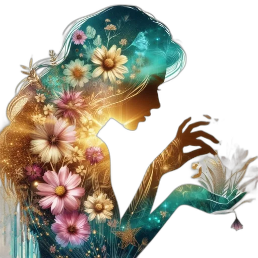 flower, jewelry, crown, dress, fantasy art, concept art, photorealistic, watercolor transparent PNG cut-out