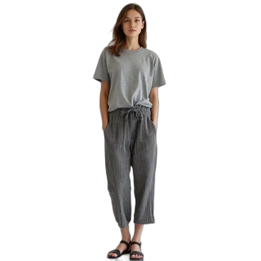 monochrome, earth tones, dark, model, wearing, grey, shirt, striped transparent PNG cut-out