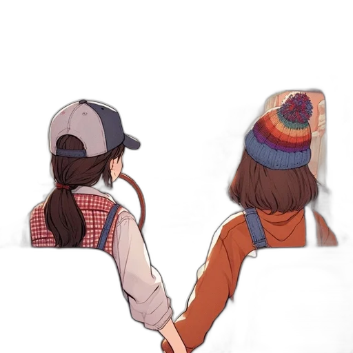 hat, jacket, anime, concept art, watercolor, pixel art, snow, city street transparent PNG cut-out