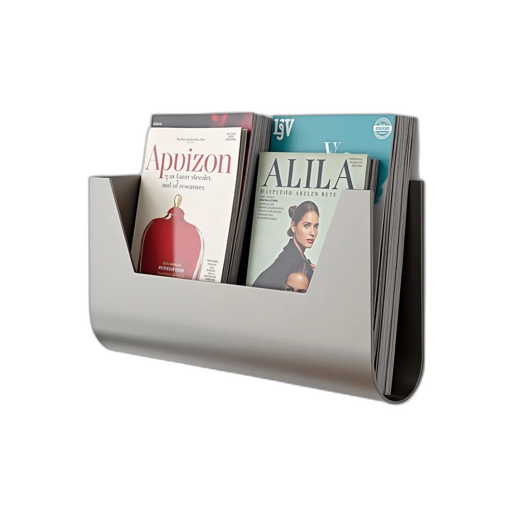 furniture, 3d render, modern, metallic, magazine, rack, sleek, design transparent PNG cut-out