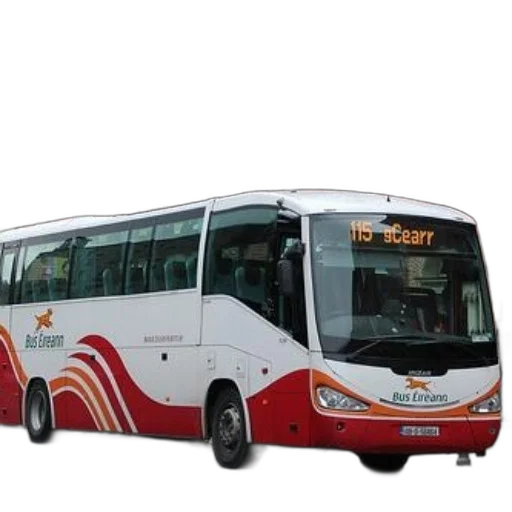 3d render, photorealistic, red, white, bus, eireann, parked, street transparent PNG cut-out