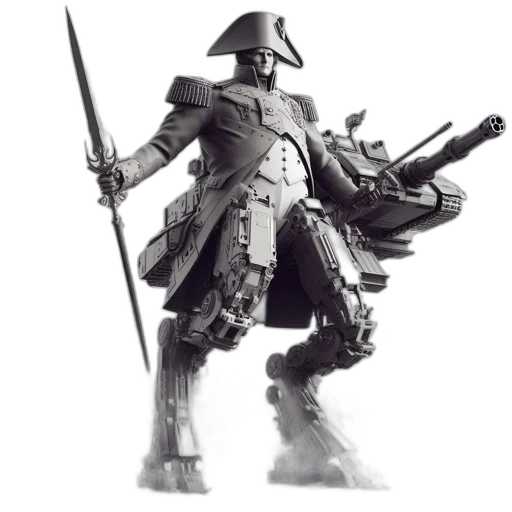 robot, weapon, sword, concept art, 3d render, fantasy art, photorealistic, monochrome transparent PNG cut-out