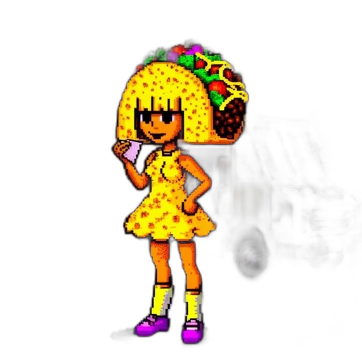 umbrella, hat, dress, staff, pixel art, concept art, cartoon, 3d render transparent PNG cut-out