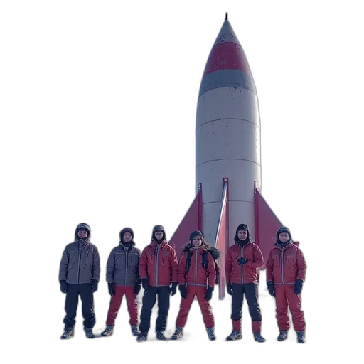 staff, jacket, concept art, 3d render, outer space, snow, ice, rocket transparent PNG cut-out