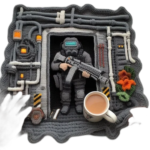 robot, food, concept art, 3d render, outer space, fire, fog, artwork transparent PNG cut-out