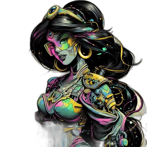mask, dress, robot, jewelry, fantasy art, concept art, cyberpunk, comic book art transparent PNG cut-out