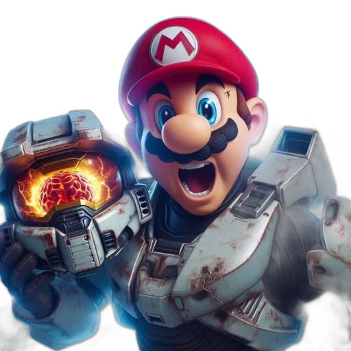weapon, robot, face, concept art, 3d render, mario, video, game transparent PNG cut-out