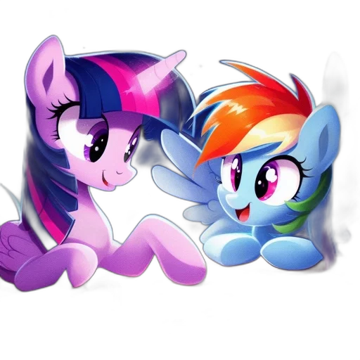 concept art, 3d render, pixel art, watercolor, two, characters, little, pony transparent PNG cut-out
