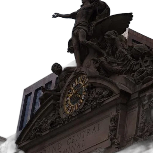 sword, statue, man, wings, stands, above, grand, central transparent PNG cut-out