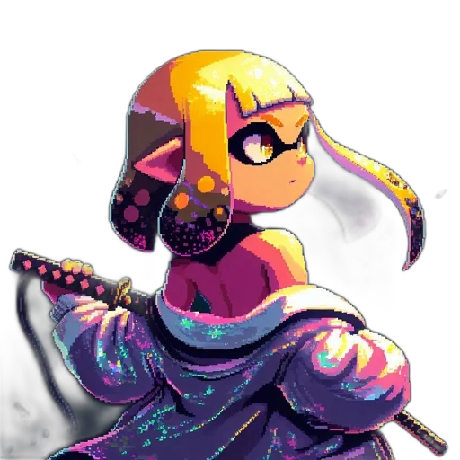weapon, robot, staff, mask, concept art, watercolor, cyberpunk, pixel art transparent PNG cut-out