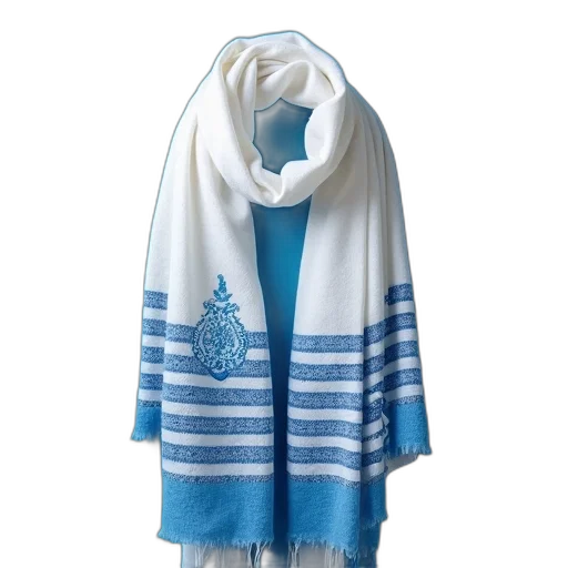 blue, white, striped, shawl, embroidered, design, draped, over transparent PNG cut-out