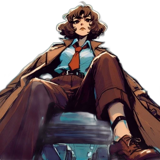 jacket, staff, concept art, comic book art, pixel art, anime, blue, earth tones transparent PNG cut-out