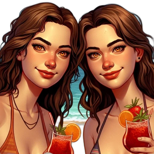 photorealistic, concept art, fantasy art, oil painting, beach, sunset, red, two transparent PNG cut-out
