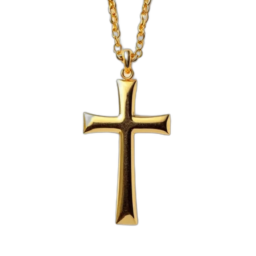 jewelry, 3d render, close-up, gold, cross, pendant, chain, isolated transparent PNG cut-out