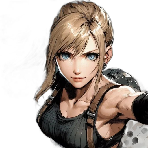 weapon, face, concept art, fantasy art, comic book art, photorealistic, animated, female transparent PNG cut-out