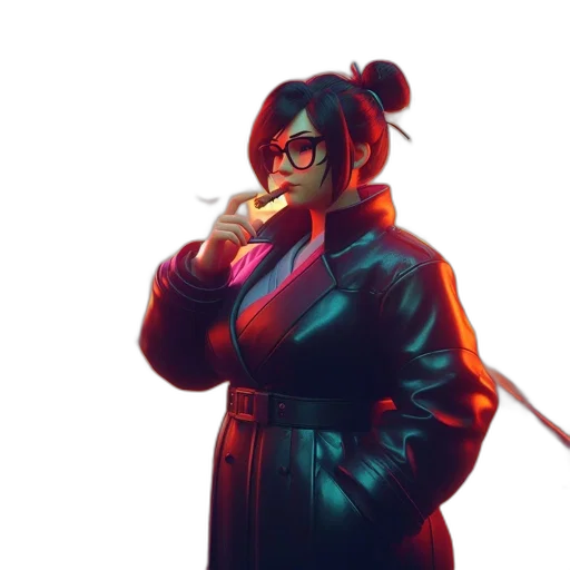 jacket, staff, weapon, cyberpunk, concept art, 3d render, vaporwave, neon lights transparent PNG cut-out