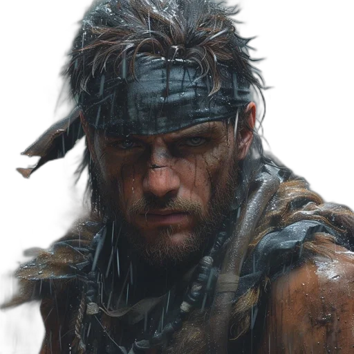 face, weapon, concept art, photorealistic, fantasy art, 3d render, rugged, man transparent PNG cut-out