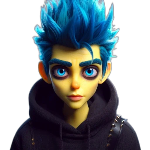 jacket, 3d render, concept art, fantasy art, cartoon, blue, animated, character transparent PNG cut-out