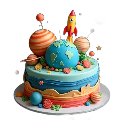 3d render, outer space, cake, space, theme, displayed, table, has transparent PNG cut-out