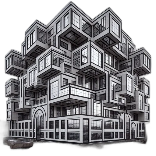building, furniture, concept art, 3d render, photorealistic, cartoon, monochrome, modernist transparent PNG cut-out