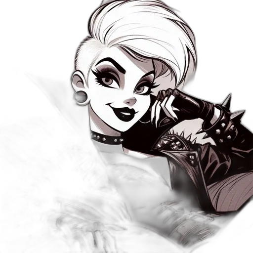 comic book art, concept art, cartoon, fantasy art, monochrome, dark, female, character transparent PNG cut-out