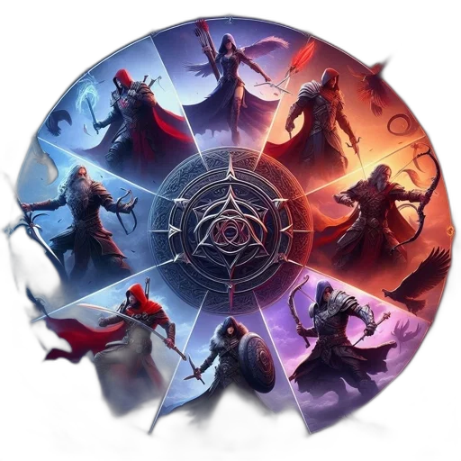 concept art, fantasy art, red, eight, figures, clad, elaborate, armor transparent PNG cut-out