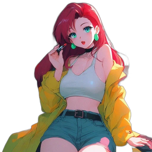 jacket, dress, jewelry, face, anime, vaporwave, pixel art, concept art transparent PNG cut-out