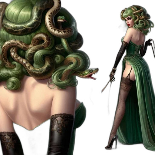 hair, dress, concept art, fantasy art, 3d render, photorealistic, green, earth tones transparent PNG cut-out