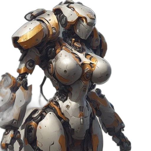 robot, weapon, concept art, 3d render, cyberpunk, fantasy art, golden, elaborate transparent PNG cut-out