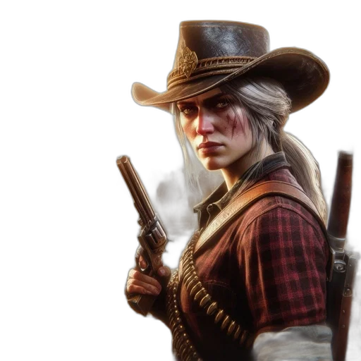 hat, weapon, staff, concept art, photorealistic, fantasy art, 3d render, woman transparent PNG cut-out