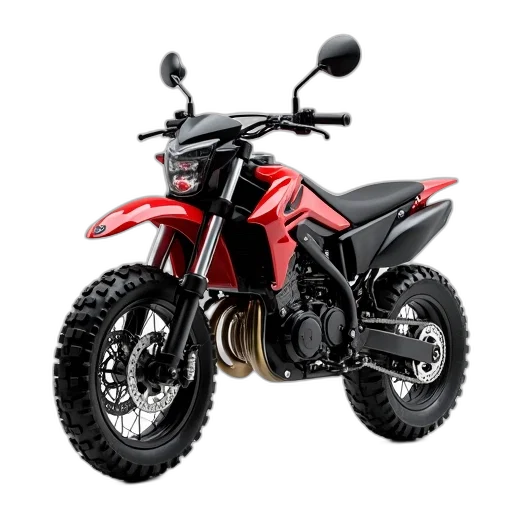 3d render, black, red, off-road, motorcycle, large, front, wheel transparent PNG cut-out