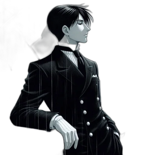 jacket, staff, concept art, comic book art, cartoon, pixel art, monochrome, dark transparent PNG cut-out
