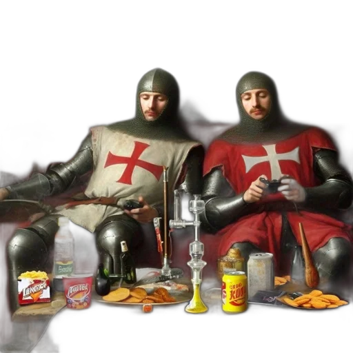 food, concept art, fantasy art, 3d render, two, knights, armor, one transparent PNG cut-out